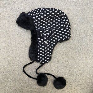 FOREVER 21 Dog Ear Beanie Hat Womens Black Fuzzy Polyester Fleece Cap Winter‌